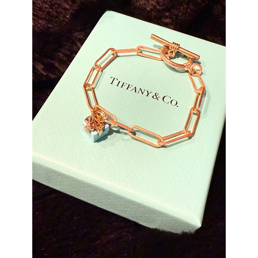 Handmade gold tone blue‎ box Paperclip style bracelet